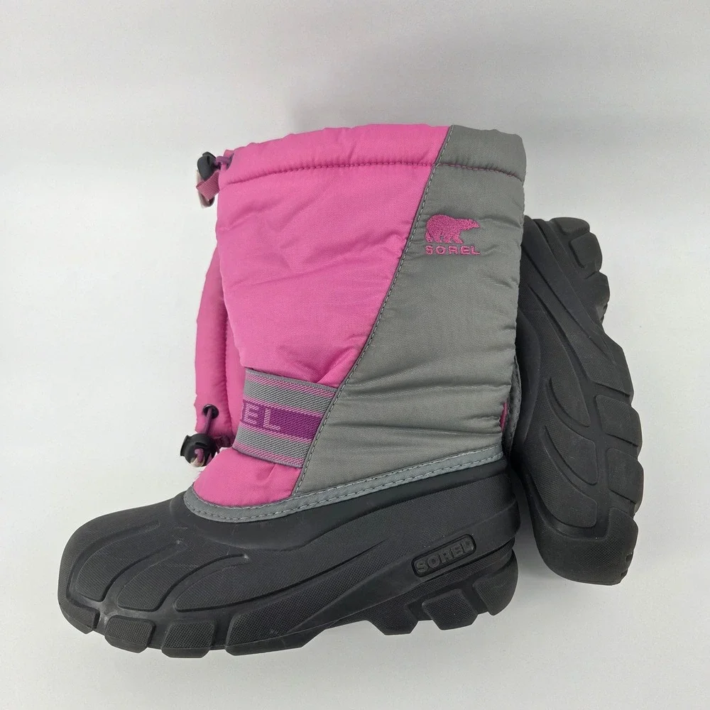 Sorel Snow Commander Boots Size 3 Pink Grey Waterproof Winter Snow Ski